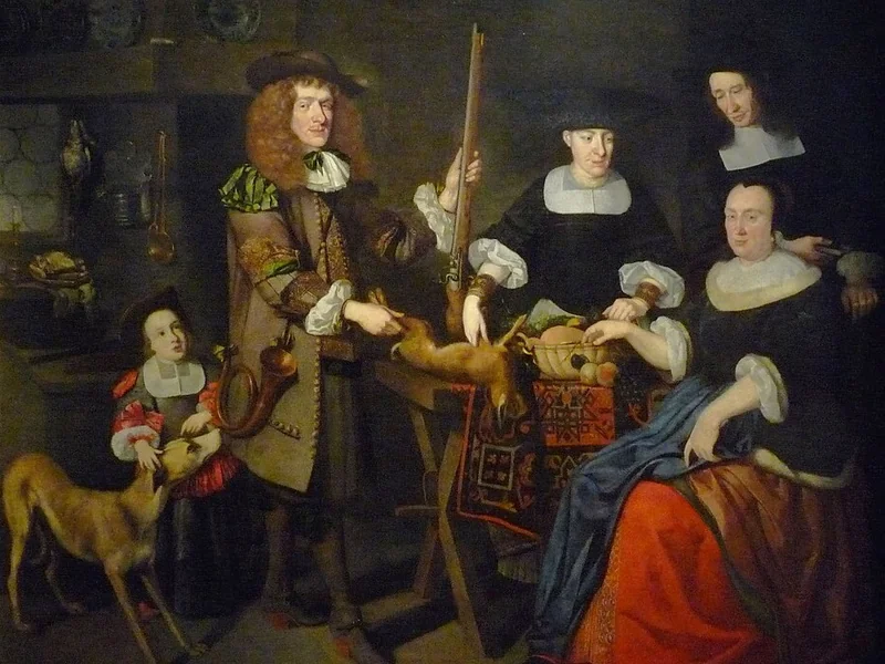1628-Bartholomäus Hopfer - Ritorno dalla caccia. Ritratto di una famiglia di Strasburgo. - Musée historique de la ville de Strasbourg